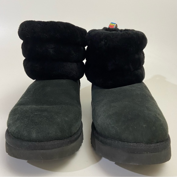 Ugg Classic Black Fluff Mini Quilted Suede Sheepskin Women Boots Size 10 Disc. - Picture 8 of 14